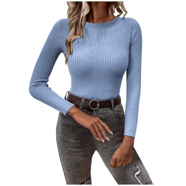 IROINID Women's Round Neckline Pullover Sweater Solid Color Comfy Mid-Length Long Sleeve Winter Sweater Tops