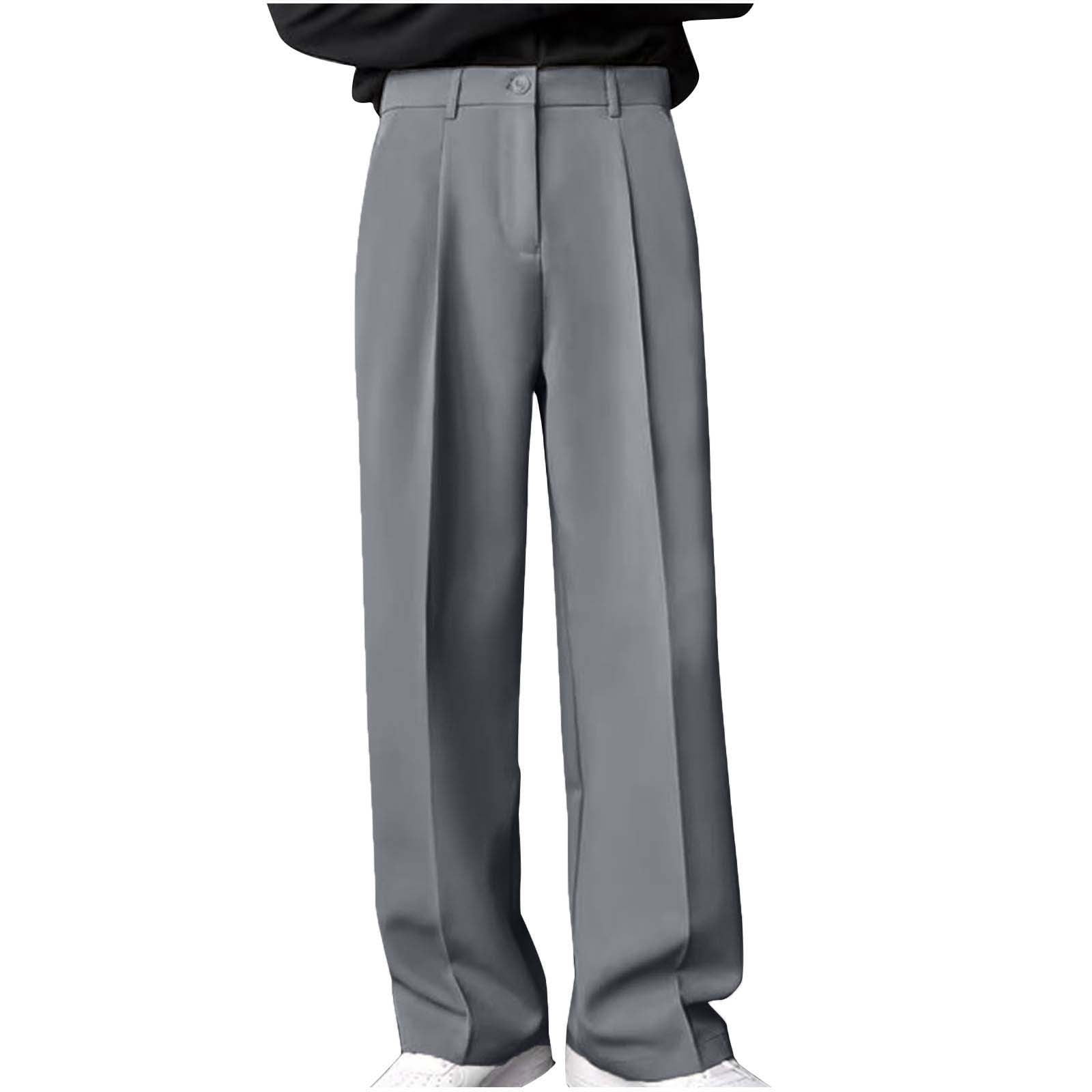 Styesk Men's Pants Men Solid Color Zipper Button Straight Leg Wide