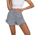 thumbnail image 2 of AherBiu Shorts for Women Trendy Elastic Waist Drawstring Ruffle Wide Leg Summer Casual Solid Color Loose Comfy Shorts, 2 of 5