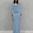 thumbnail image 2 of YFELWZ Robe Longue Dos Nu à Manches Longues Aguichant Col en V pour Femmes Grande Taille Bleu TG, 2 of 9