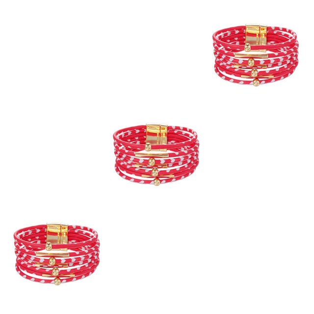 QualitChoice Bracelet Multi-layers Magnetic Buckle Leather Multi-colored Leopard Print Valentines Day Gifts Bracelets Hand Jewelry Red 3Set