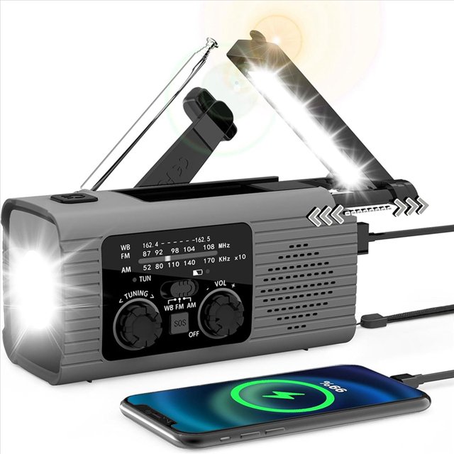 2X Emergency Radio Hand Crank Radio Multi-Function AM/FM/NOAA Solar Hand Crank Emergency Radio SOS Alarm 4000mah Gray