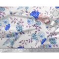 thumbnail image 2 of Soimoi Tissu Satin de Soie Bleu Imprimé Feuilles & Roses au Mètre 42 Pouces de Large, 2 of 3