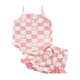 thumbnail image 1 of Ensemble de Vêtements d'Été pour Bébé Fille Damier à Carreaux Imprimé Floral Sans Manches Robe Romper + Volant, 1 of 9