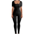 thumbnail image 2 of LOVZFMLL Women's Threaded Low Neck Short Sleeve Hip-lifting Slim Jumpsuit Black M, 2 of 6