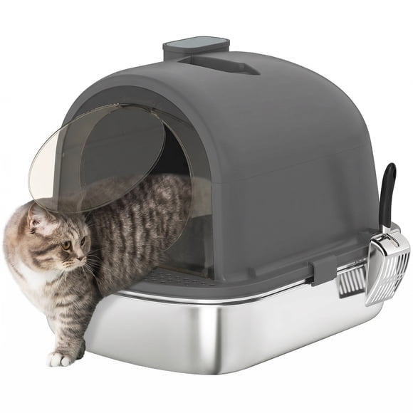 PawHut Stainless Steel Litter Box, Enclosed Cat Litter Box with Scoop