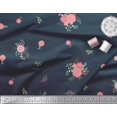 thumbnail image 3 of Soimoi Blue Rayon Fabric Leaves & Pink Floral Decor Fabric Printed BTY 56 Inch Wide, 3 of 3