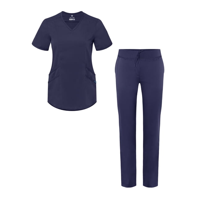 Adar Pro Scrub Set for Women - Modern V-Neck Scrub Top & Tailored Yoga Scrub Pants