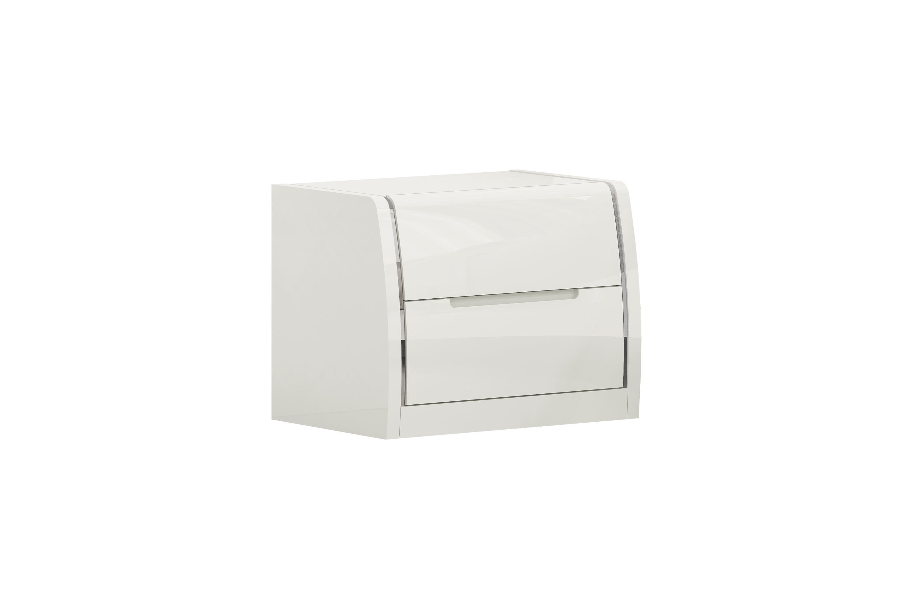 K-Living Phoebe Solid Wood Nightstand in High-Gloss White Finish
