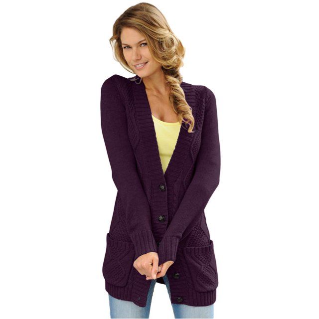 Women Black/Gray/Green/Red/Purple Front Pocket and Buttons Closure Cardigan