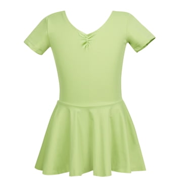 Short Sleeve Round-Neck Dress, Childs Fashion Summer Solid Bow Girls Tights Dance Botton Soft Cute Bodysuit