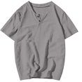 thumbnail image 1 of Plebaso T-Shirts pour Hommes en Coton et Lin à Col Rond, à Boutons, T-Shirts Décontractés, Unis, à Manches Courtes, Légers, Hauts de Plage, 1 of 7