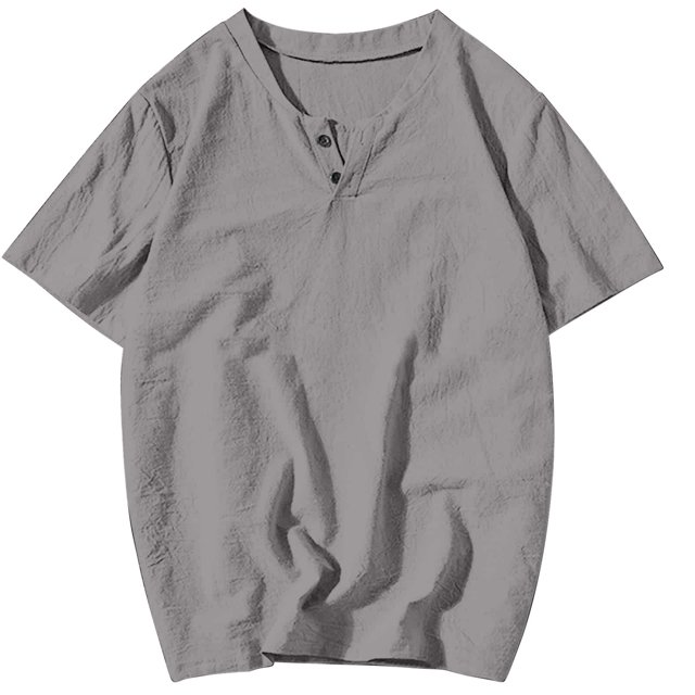 Plebaso T-Shirts pour Hommes en Coton et Lin à Col Rond, à Boutons, T-Shirts Décontractés, Unis, à Manches Courtes, Légers, Hauts de Plage