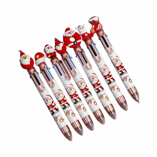 Binwennn Flat Pens for Books Steel Pens New Christmas Tree Santa 6 Colors Cartoon Cute Ballpoint Pen For Students Christmas Hand Account Pen Point Pen Random *