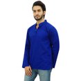 thumbnail image 3 of Atasi Kurta Court à Col Officier pour Homme Bleu en Coton Tunique Décontractée - Grand, 3 of 6