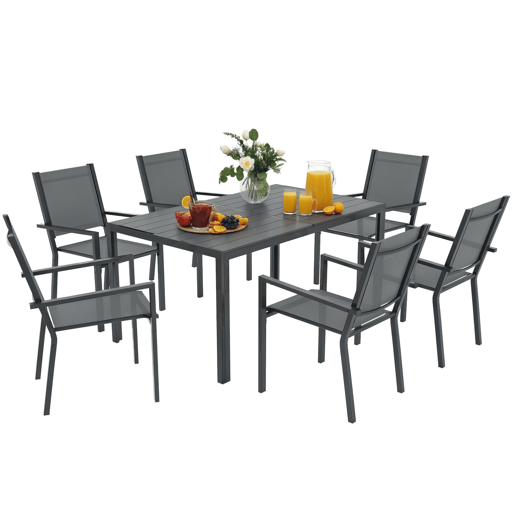 Outsunny Ensemble de Salle à Manger d'Extérieur 7 Pcs avec 6 Chaises Empilables et Table Rectangulaire