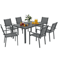 thumbnail image 1 of Outsunny Ensemble de Salle à Manger d'Extérieur 7 Pcs avec 6 Chaises Empilables et Table Rectangulaire, 1 of 10