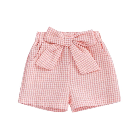 sertiohcv Shorts pour Enfants Coton Course Athlétique Léger Short Tout-Petit Bébé Fille Shorts Vichy à Carreaux Imprimé Décontracté Nœud Taille Short Pantalons Vêtements d'Été Rose Taille pour 9-12 Mois