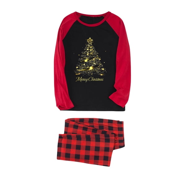 Christmas Pajamas for Family Men Plaid Print Long Sleeve Top and Side Pocket Pants Set