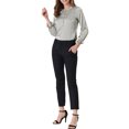 thumbnail image 2 of INSPIRE CHIC Women's Ruffle Neck Bubble Sleeve Elastic Cuff Button Office Blouse XL Gray, 2 of 7