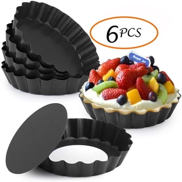 Gutsdoor 6 Pcs Poêle à Tarte Mini à Fond Amovible 4 Pouces Poêle à Quiche Antiadhésive Ensemble de Mini Moules à Tarte Acier au Carbone Rond Quiche Moule à Tarte pour Cuisson Ensemble de 6 (Noir)