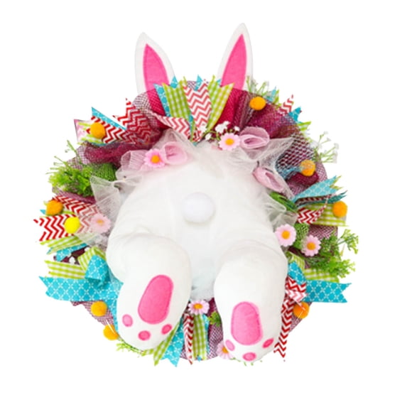 Pisexur Couronne Printanière de 21,5 Pouces avec Fessier de Lapin de Pâques et Nœud Oreilles Couronnes de Pâques pour Porte d'Entrée Décoration Murale Guirlande de Lapin de Pâques avec Fleurs pour Mur Porte d'Entrée Décorations de Pâques