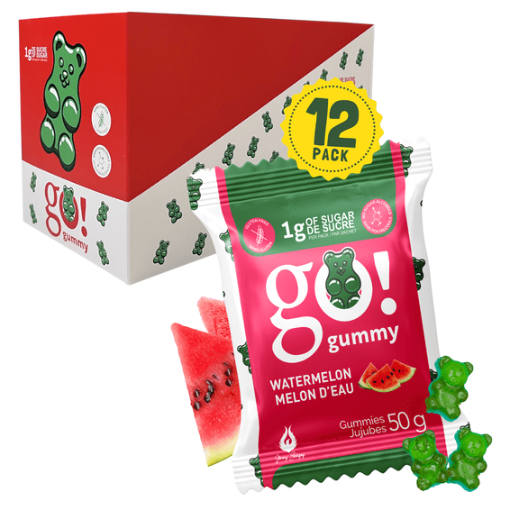 Value-Pack 12x50g Jimmy Sevigny Go Gummy Watermelon Gummy Candy, Low Sugar, High Fiber, Gluten Free, 12 Pack