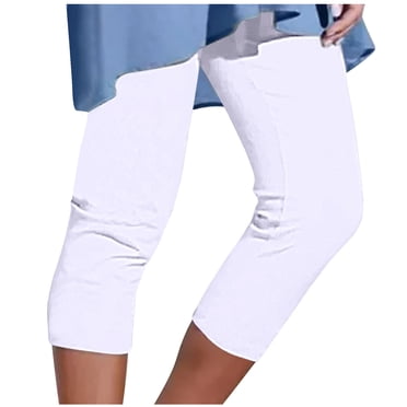 Mrat Women's Pantalon de Yoga Court Grande Taille Leggings Longueur Genou Uni Taille Haute Entraînement Gym Capris S-15 Blanc 3TG