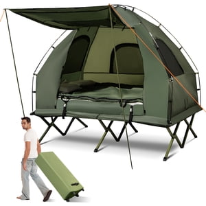 Patiojoy Folding 2-Person Camping Tent Cot Portable Pop-Up Tent with Sleeping Bag&Air Mattress for Outdoor Activity
