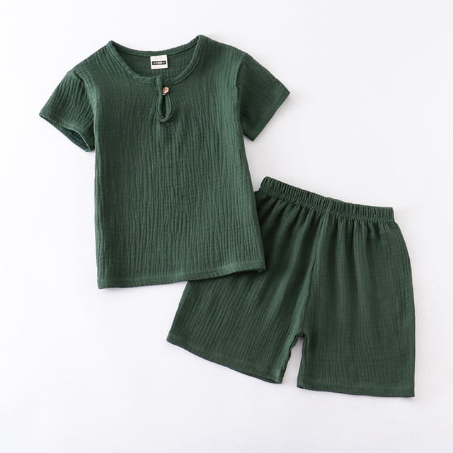 Ensemble d'Été pour Garçons en Mélange de Lin Doux, T-Shirt à Manches Courtes et Shorts Confortables