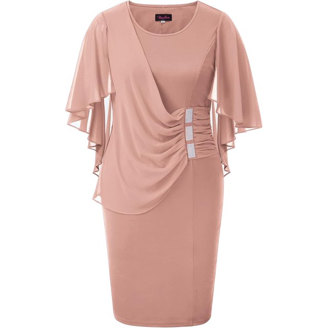 Hanna Nikole Robe en Chiffon à Manches Courtes pour Femmes Grande Taille avec Volants et Strass