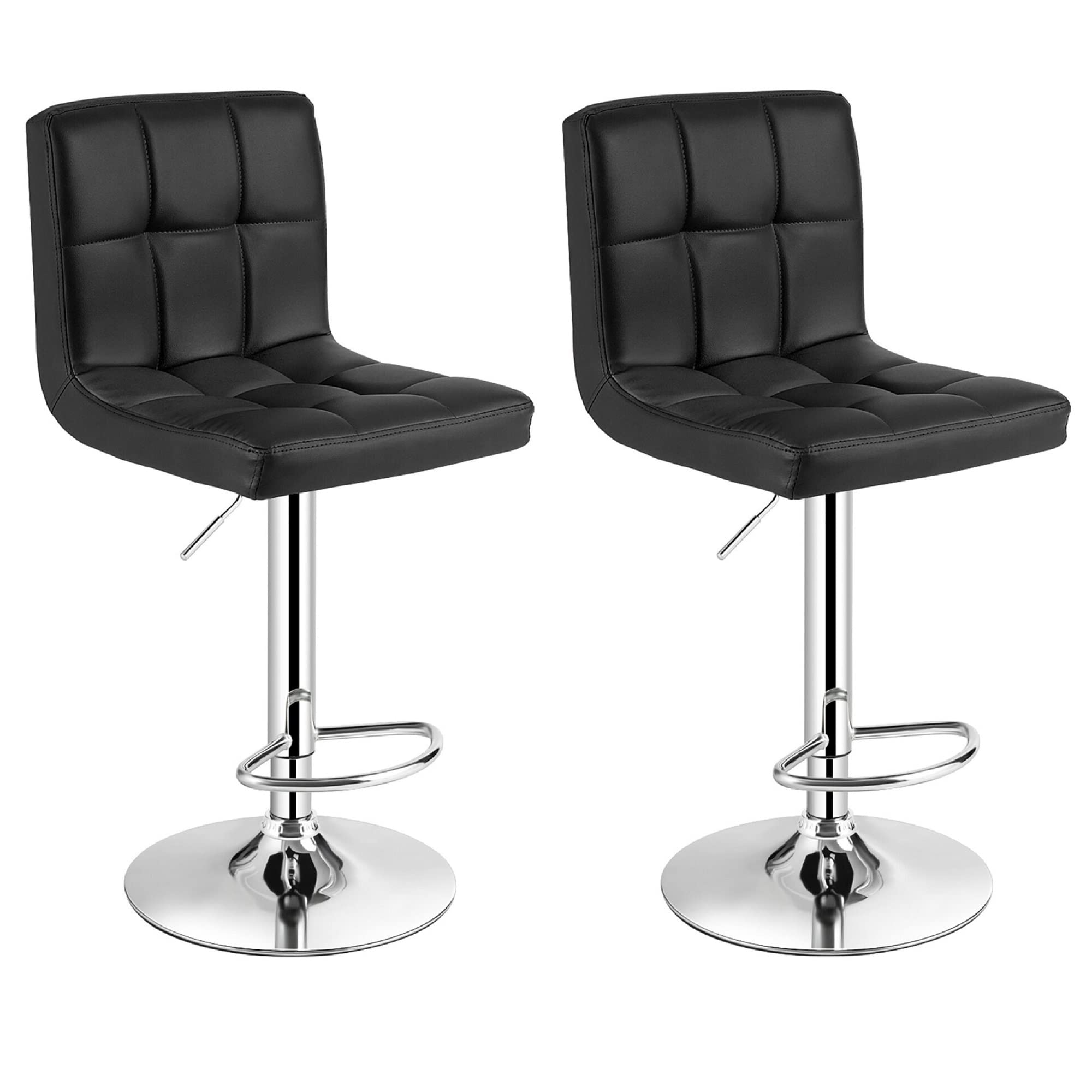 Bronte Living Leatherette Bar Stool 360 Swivel, Adjustable Height 24" to 33" Mid-Backrest, with Hard Floor Protection Rubber Band - Series Clementine - Set of 2
