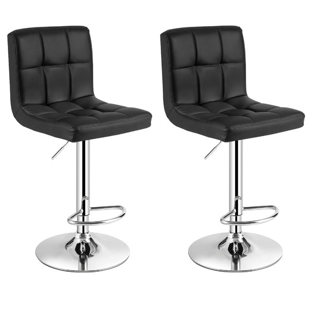 Bronte Living Leatherette Bar Stool 360 Swivel, Adjustable Height 24" to 33" Mid-Backrest, with Hard Floor Protection Rubber Band - Series Clementine - Set of 2