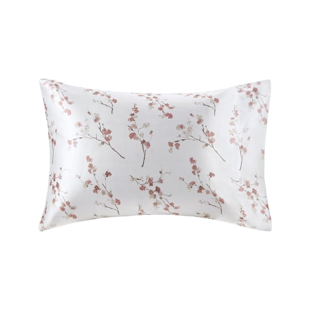 Chelsea Square Ensemble de 2 Taies d'Oreiller en Satin, Satin Lisse avec base Blanche et Motif de Branches Florales Roses, Infroissables et Douces pour la Peau, Format standard 20 X 30 Pouces, Idéal pour Réduire la friction sur les Cheveux et la Peau, Tout en Ajoutant une Touche de Luxe à la Chambre.