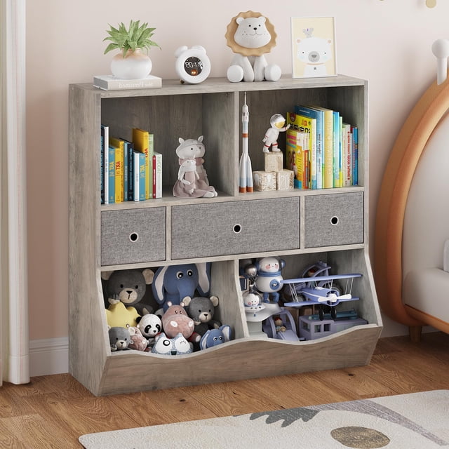 Kids Bookshelf and Bookcase Toy Storage Multi Shelf with Cubby Organizer Cabinet and Drawers for Boys Girls,for Children's Room, Playroom, Hallway, Kindergarten, School,Bedroom (White)