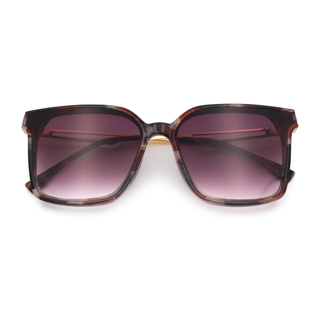Womens Luxury Designer Inset Lens Metal Arm Horn Rim Plastic Fashion Sunglasses Burgundy Marble - Purple