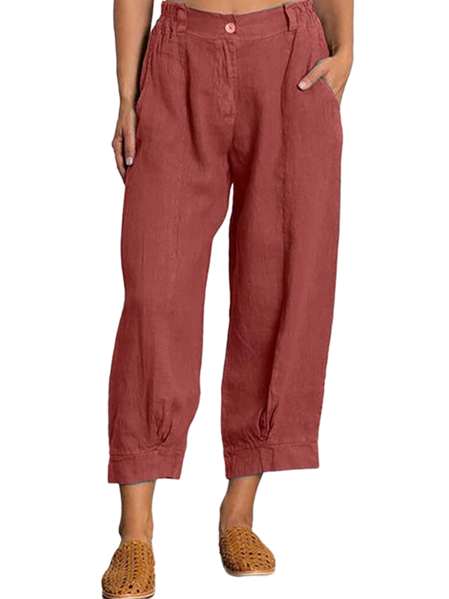 Luxur Pantalon Long à Jambe Grand Taille Mi-Haute pour Femmes, Rouge, Tailles M-4TG
