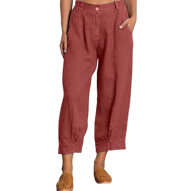 Innerwin Loungewear Wide Leg Ladies Long Pants Lounge Mid Waist Capri Trousers Red 3XL