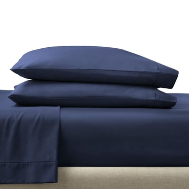 Better Homes & Gardens Ensemble de draps en satin de coton 300 fils, 4 pièces – Anse bleue, Lit double