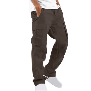 RKSTN Cargo Pants for Men Drawstring Solid Color Casual Multiple Pockets Trousers Outdoor Fitness Pants with Pockets