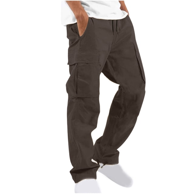RKSTN Cargo Pants for Men Drawstring Solid Color Casual Multiple Pockets Trousers Outdoor Fitness Pants with Pockets