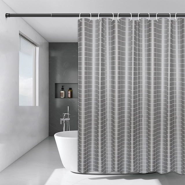 shyuyusa Gray Grid Shower Curtain Waterproof Fabric For Bathroom Partition And Daily Use