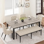 Industrial Dining Table for 6-8 People, 78.7 in Long Wooden Kitchen Table with Sturdy Metal Frame, Seats 6 Rectangular Counter for Dinner, Kitchen, Dining Room - Grey