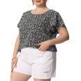 thumbnail image 4 of GRACE & GRANDEUR Blouse à Manches Courtes et Col Rond Rétro à Petites Fleurs pour Femme Grande Taille Noir 4X, 4 of 6