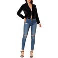 thumbnail image 2 of INSPIRE CHIC Women's Velvet Notched Lapel Zipper Cropped Motorcycle Jacket XS Black, 2 of 7