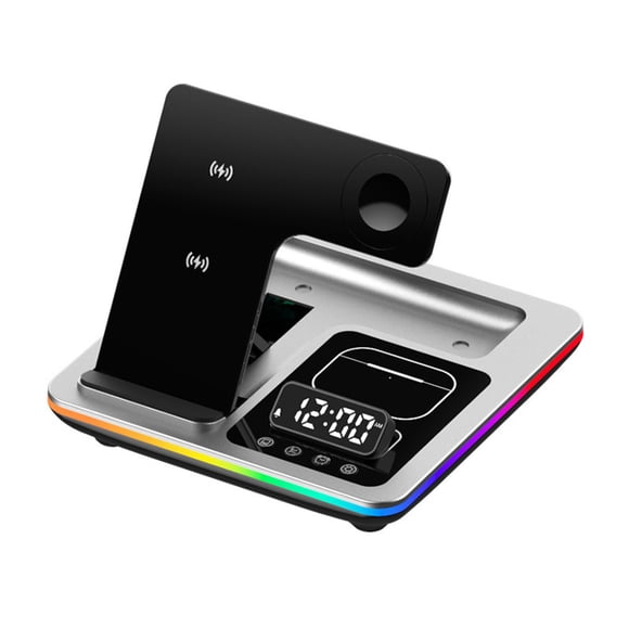 Portable Phone Charger,3-In-1 Foldable Wireless Charger Wireless Charger Digital Display Clock Alarm Clock Rgb Light for Mobile Phone 15W Fast Charging for Watch Earphones