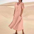 thumbnail image 3 of Bigersell Robes à Manches Longues pour Femmes Offres Femme Col Rond Manches Courtes Robe Chemise Midi Style D-27 Robes Formelles Invitées de Mariage pour Dames Robes d'Été Régulières, Rouge Melon D\'eau m, 3 of 5