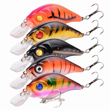 TROPOW 5Pcs Crankbait Fishing Lures Kit – ABS Hard Bait with Treble Hooks – Realistic 3D Eyes & Vibrant Colors for Bass, Trout, Salmon & More