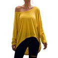 thumbnail image 1 of T-shirt Femme Col Rond Ourlet Asymétrique Couleur Unie Manches Longues Ample, 1 of 5