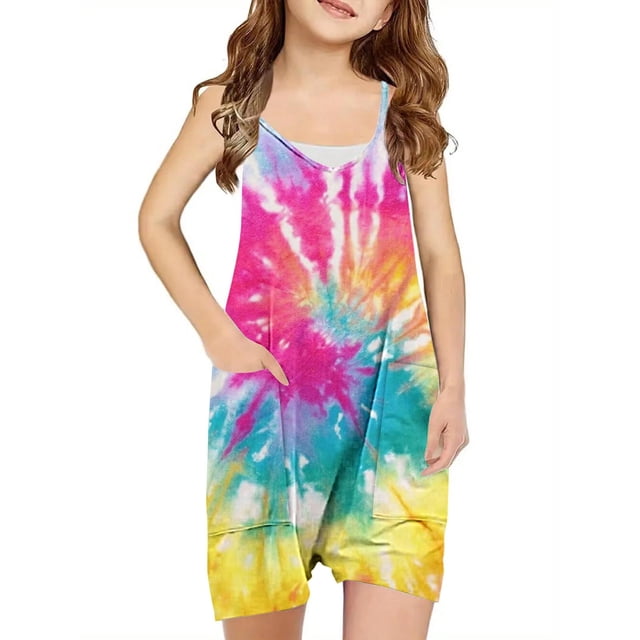LSLJS Girls Summer Sleeveless Casual Romper Spaghetti Strap Shorts Jumpsuit With Pockets, Girls' Jumpsuits & Rompers Summer Clothes